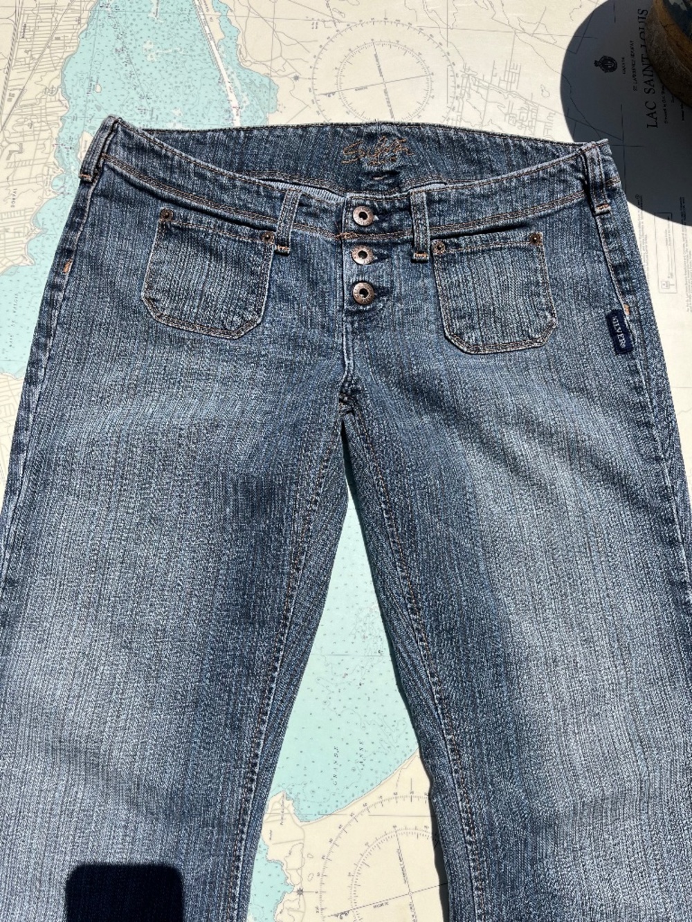 Vintage 00s Y2K Silver Ultra Low Rise Button Fly Jeans
